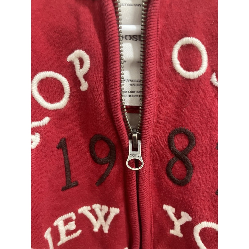 Y2k Vintage Aeropostale New York City Red Zip Up Faux Fur Hoodie Size Large - Picture 5 of 12